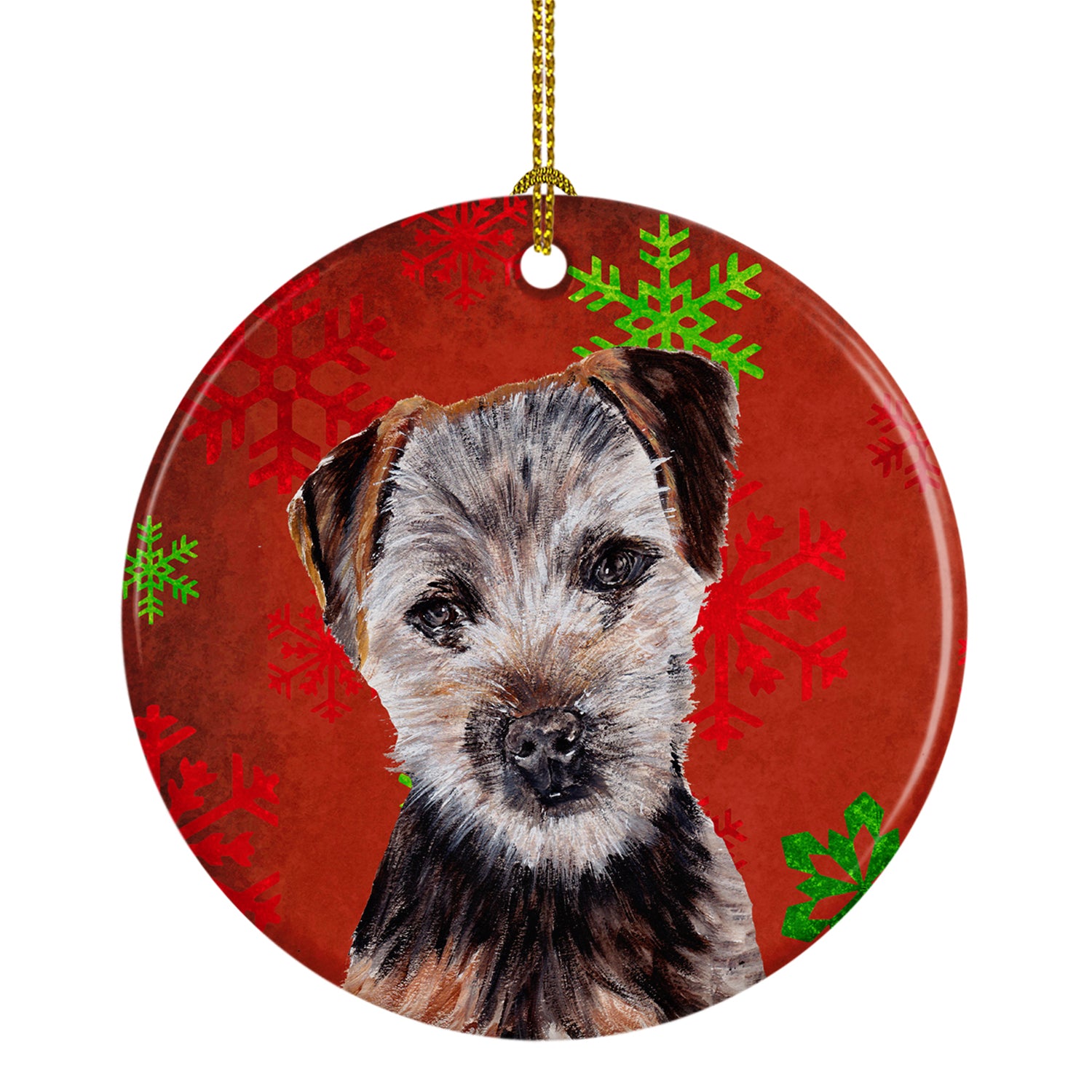 Norfolk Terrier Puppy Red Snowflakes Holiday Ceramic Ornament SC9759CO1 - the-store.com