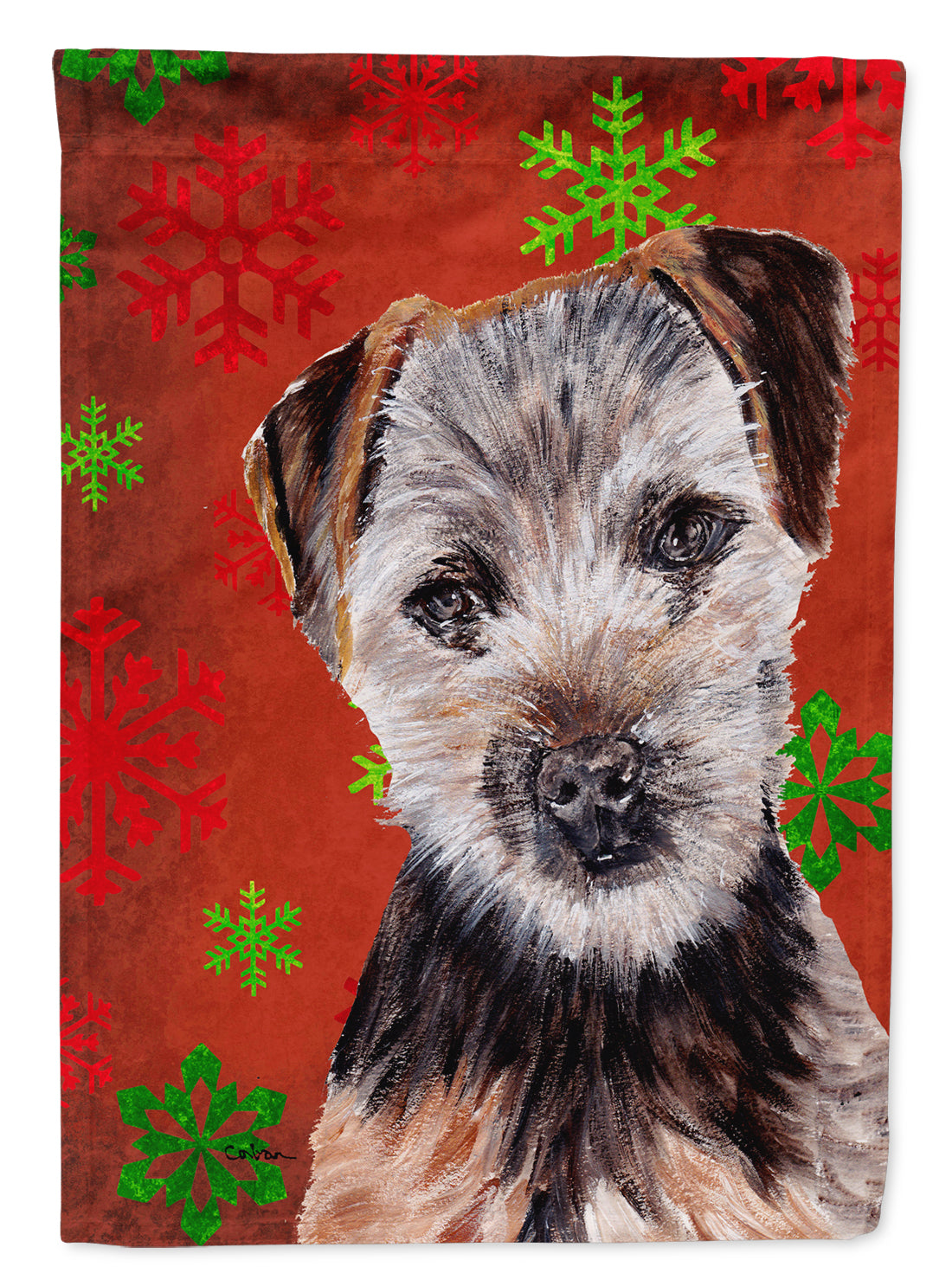 Norfolk Terrier Puppy Red Snowflakes Holiday Flag Garden Size SC9759GF