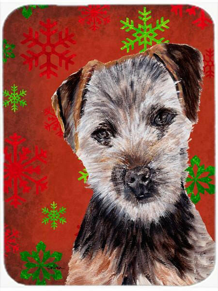 Norfolk Terrier Puppy Red Snowflakes Holiday Glass Cutting Board Large Size SC9759LCB by Caroline&#39;s Treasures