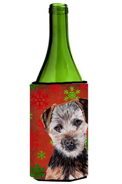 Norfolk Terrier Puppy Red Snowflakes Holiday Wine Bottle Beverage Insulator Hugger SC9759LITERK by Caroline&#39;s Treasures