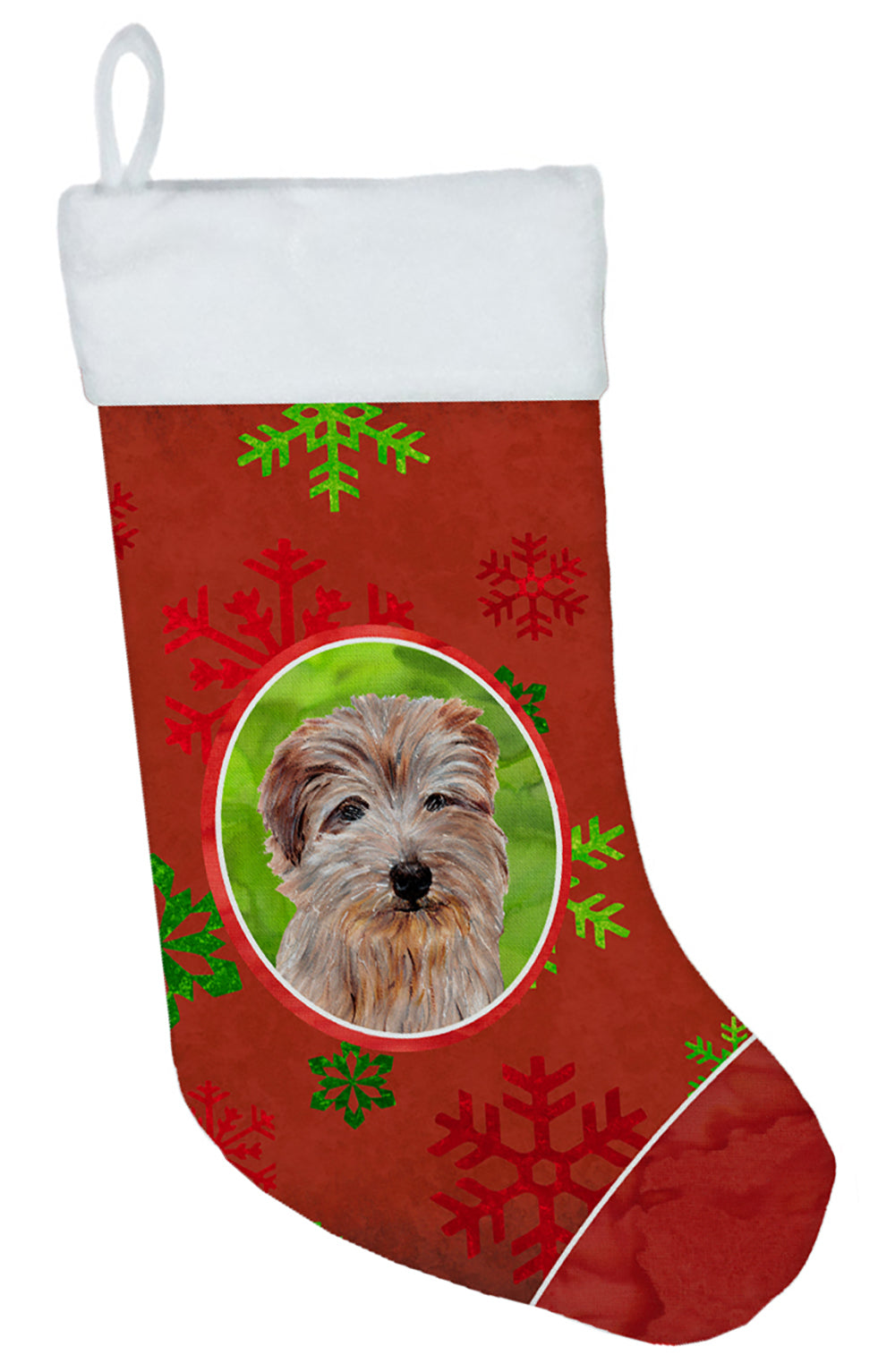 Norfolk Terrier Red Snowflakes Holiday Christmas Stocking SC9760-CS
