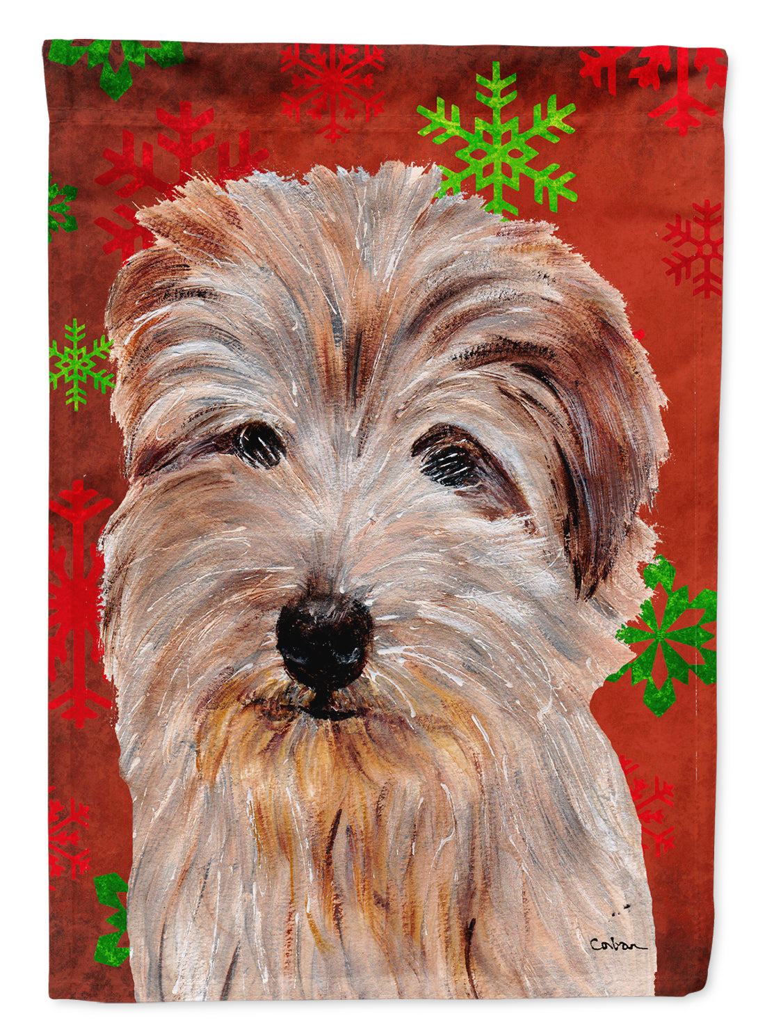 Norfolk Terrier Red Snowflakes Holiday Flag Canvas House Size SC9760CHF