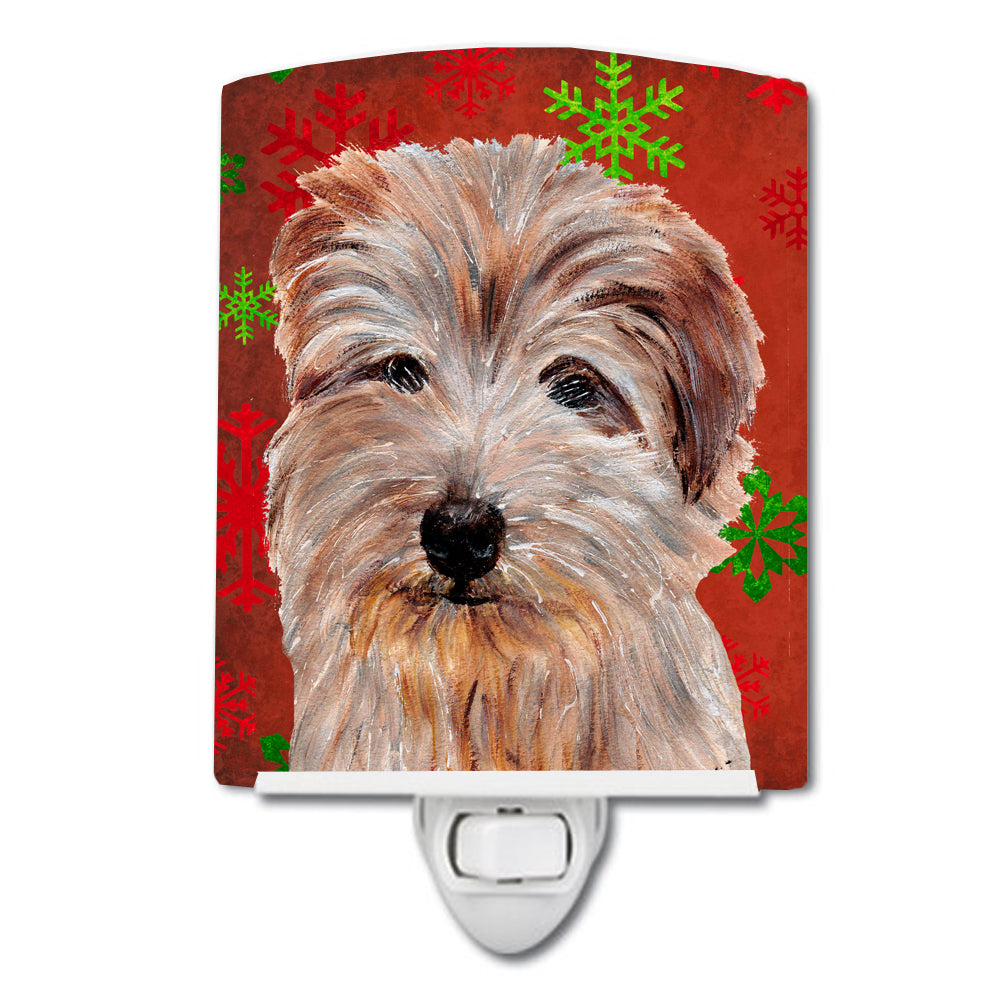 Norfolk Terrier Red Snowflakes Holiday Ceramic Night Light SC9760CNL - the-store.com