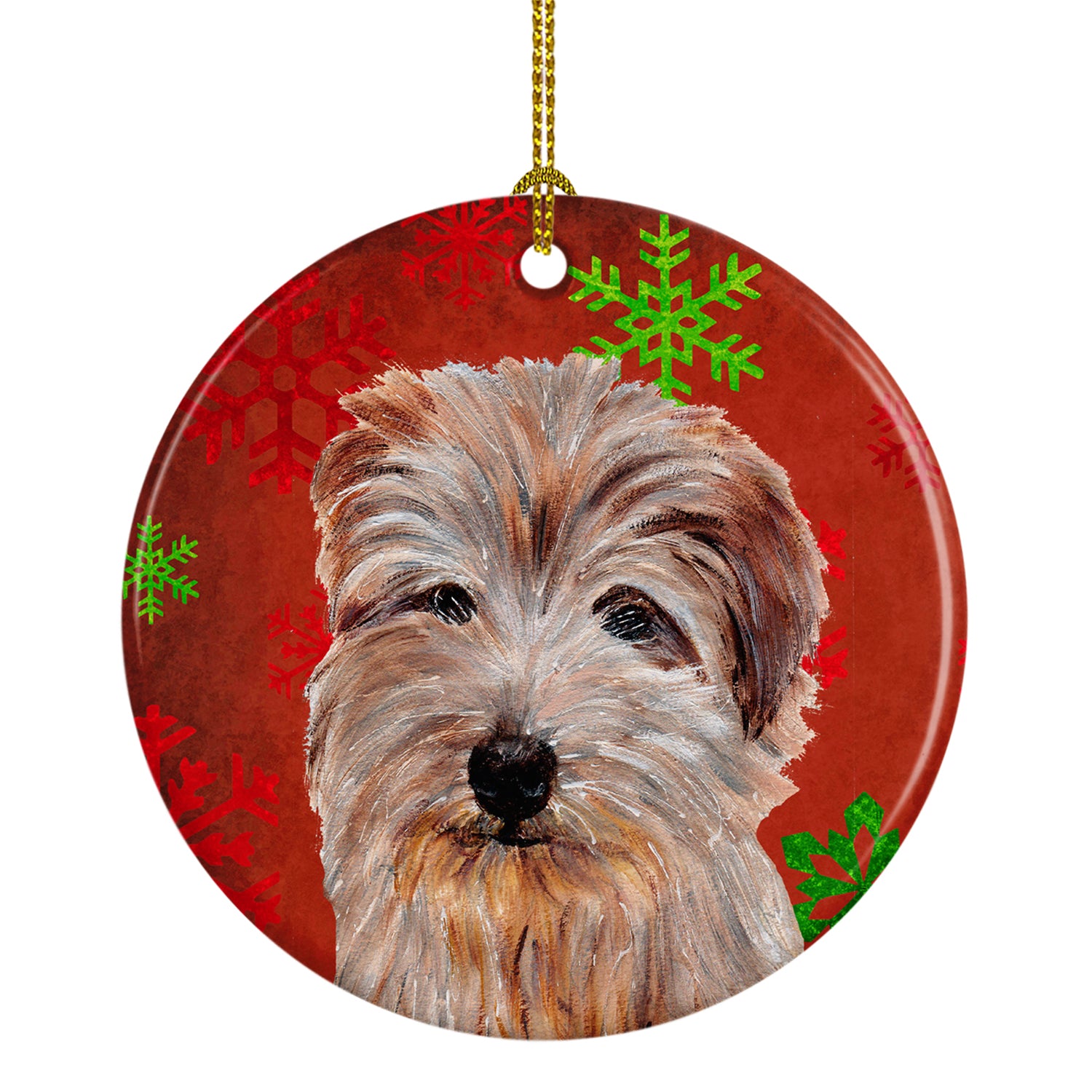 Norfolk Terrier Red Snowflakes Holiday Ceramic Ornament SC9760CO1 - the-store.com