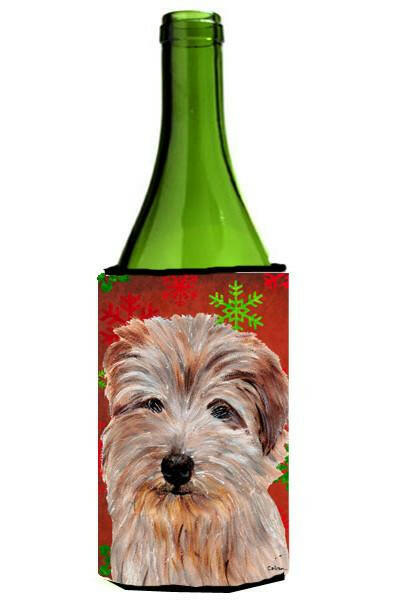 Norfolk Terrier Red Snowflakes Holiday Wine Bottle Beverage Insulator Hugger SC9760LITERK by Caroline&#39;s Treasures