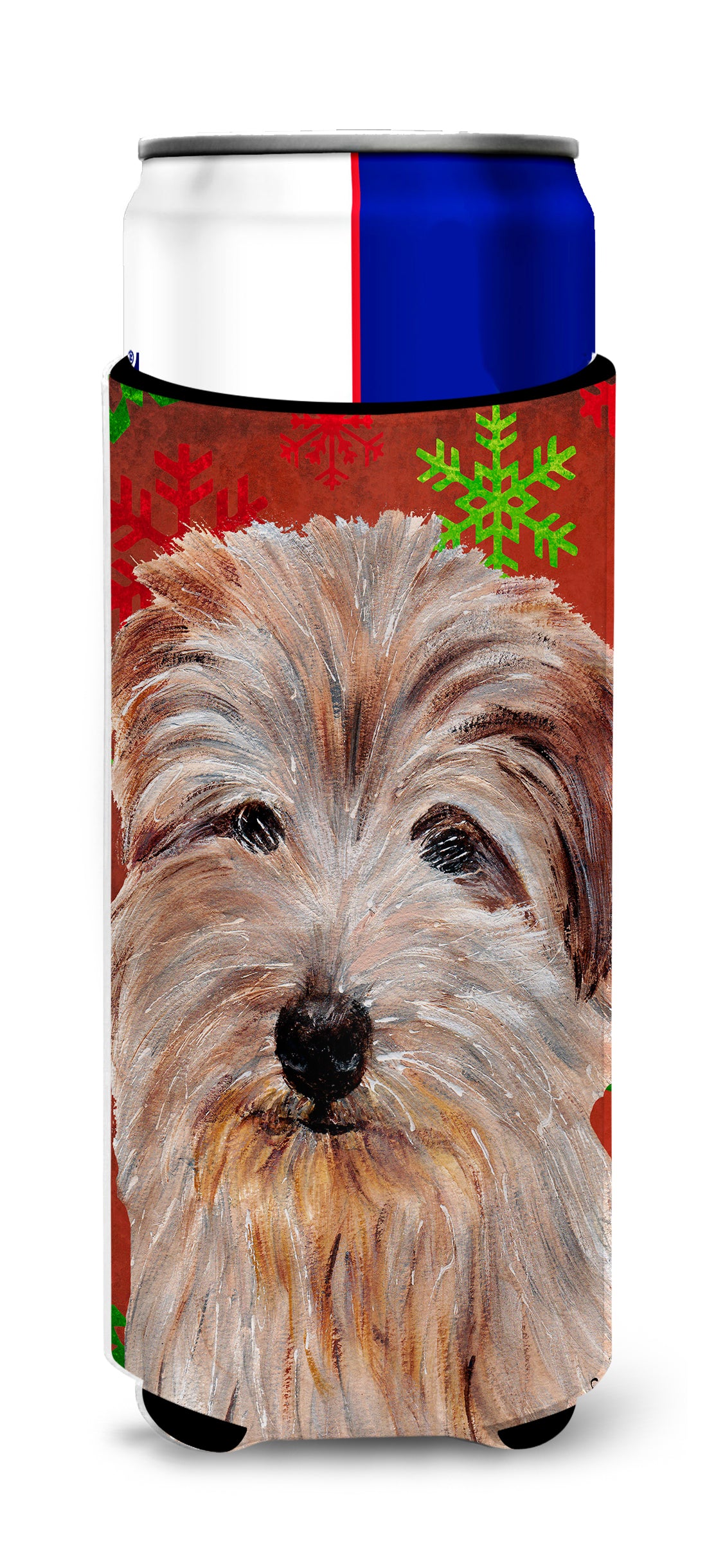 Norfolk Terrier Red Snowflakes Holiday Ultra Beverage Insulators for slim cans SC9760MUK.