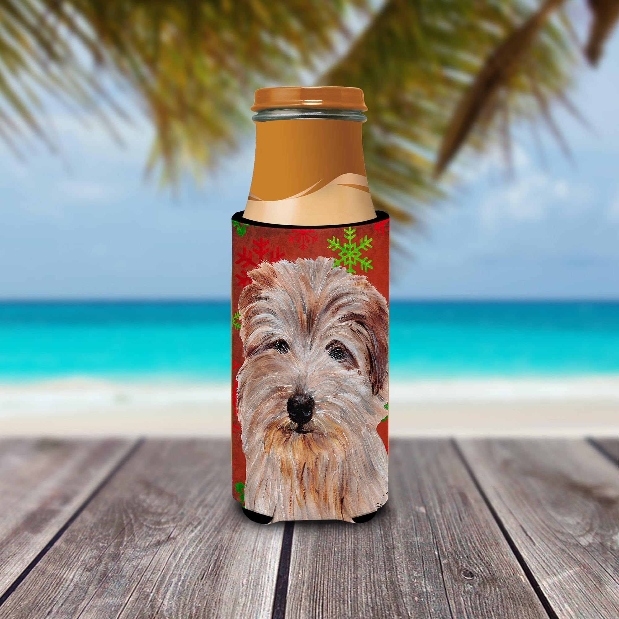Norfolk Terrier Red Snowflakes Holiday Ultra Beverage Insulators for slim cans SC9760MUK