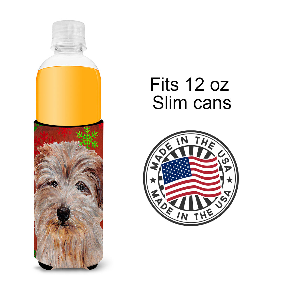 Norfolk Terrier Red Snowflakes Holiday Ultra Beverage Insulators for slim cans SC9760MUK
