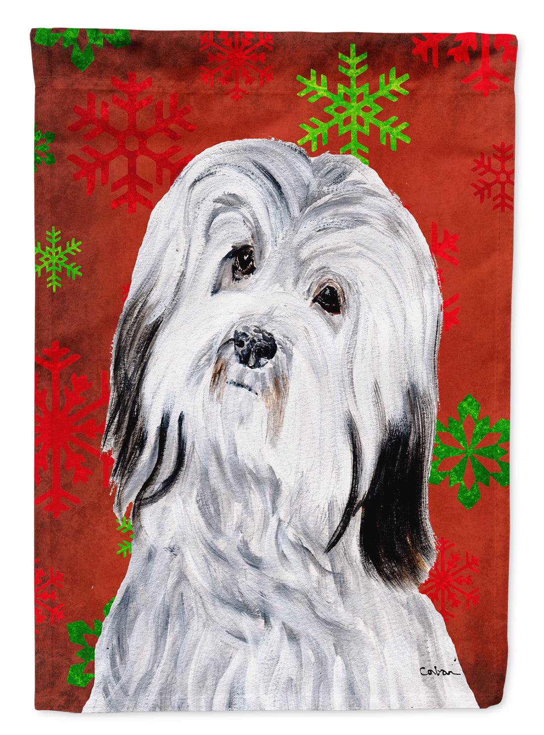Havanese Red Snowflakes Holiday Flag Canvas House Size SC9761CHF