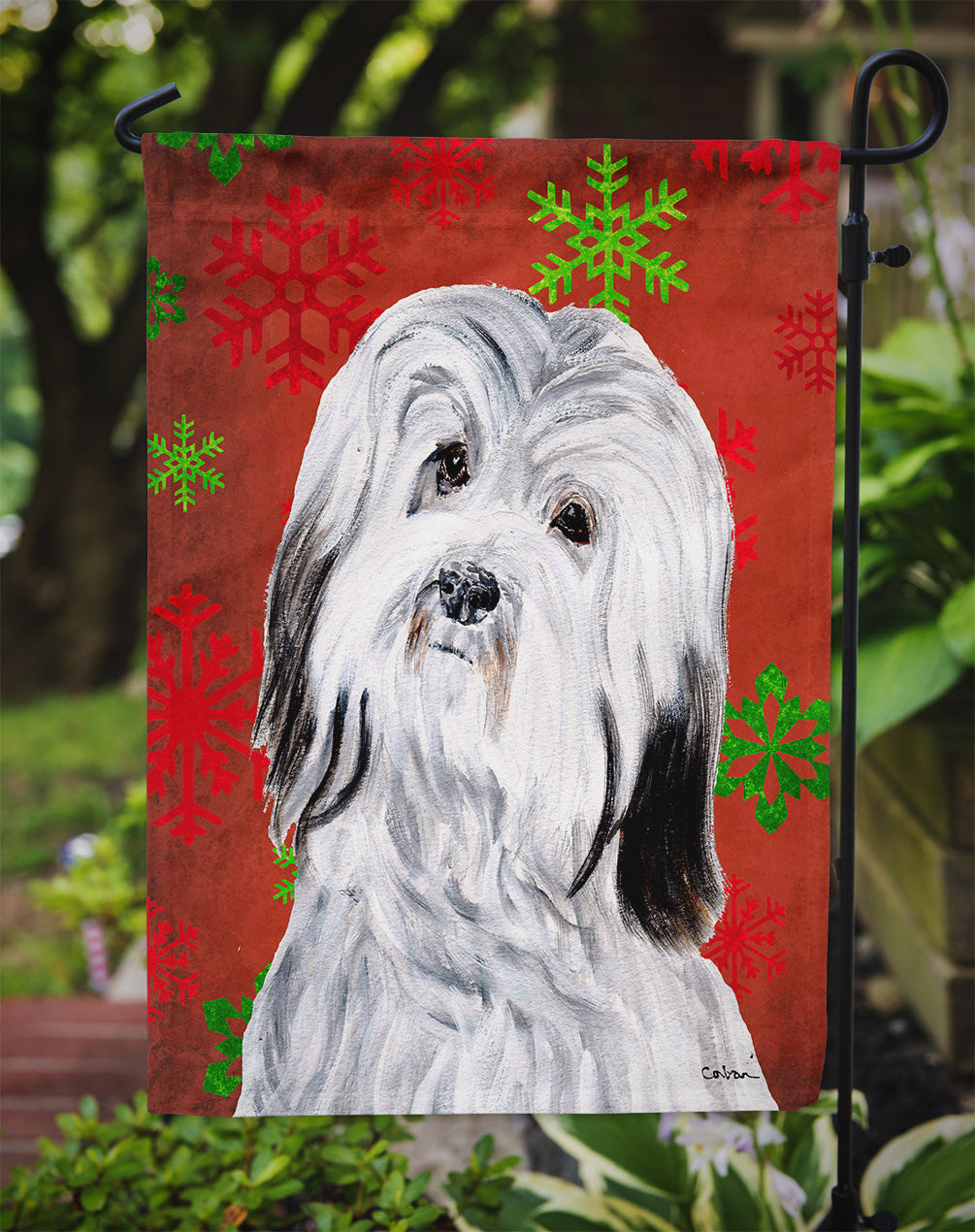 Havanese Red Snowflakes Holiday Flag Garden Size SC9761GF  the-store.com.