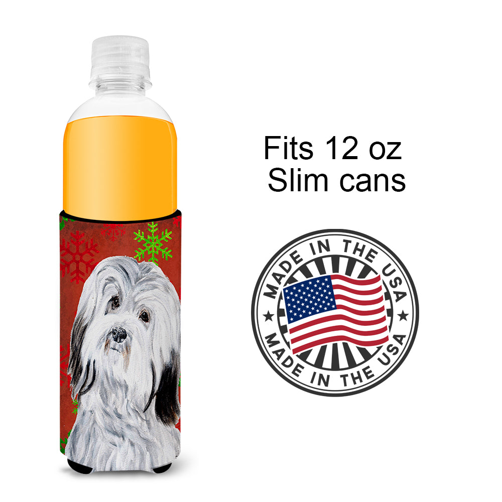 Havanese Red Snowflakes Holiday Ultra Beverage Insulators for slim cans SC9761MUK.