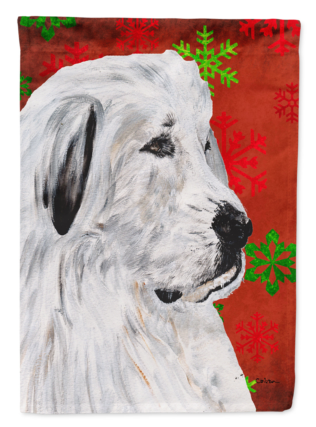 Great Pyrenees Red Snowflakes Holiday Flag Canvas House Size SC9762CHF