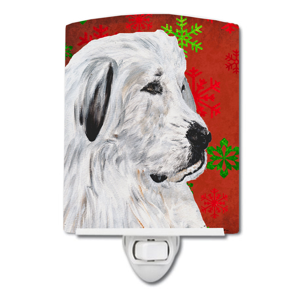Great Pyrenees Red Snowflakes Holiday Ceramic Night Light SC9762CNL - the-store.com