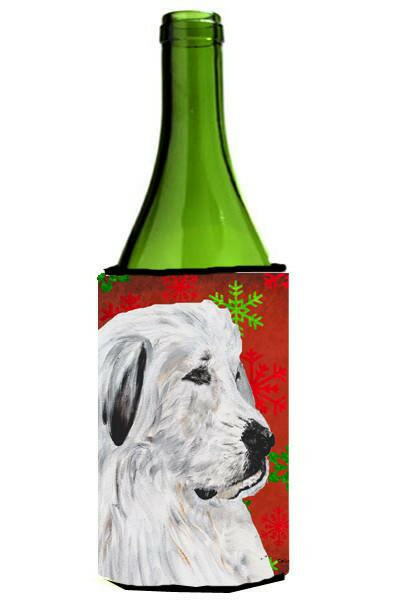 Great Pyrenees Red Snowflakes Holiday Wine Bottle Beverage Insulator Hugger SC9762LITERK by Caroline&#39;s Treasures