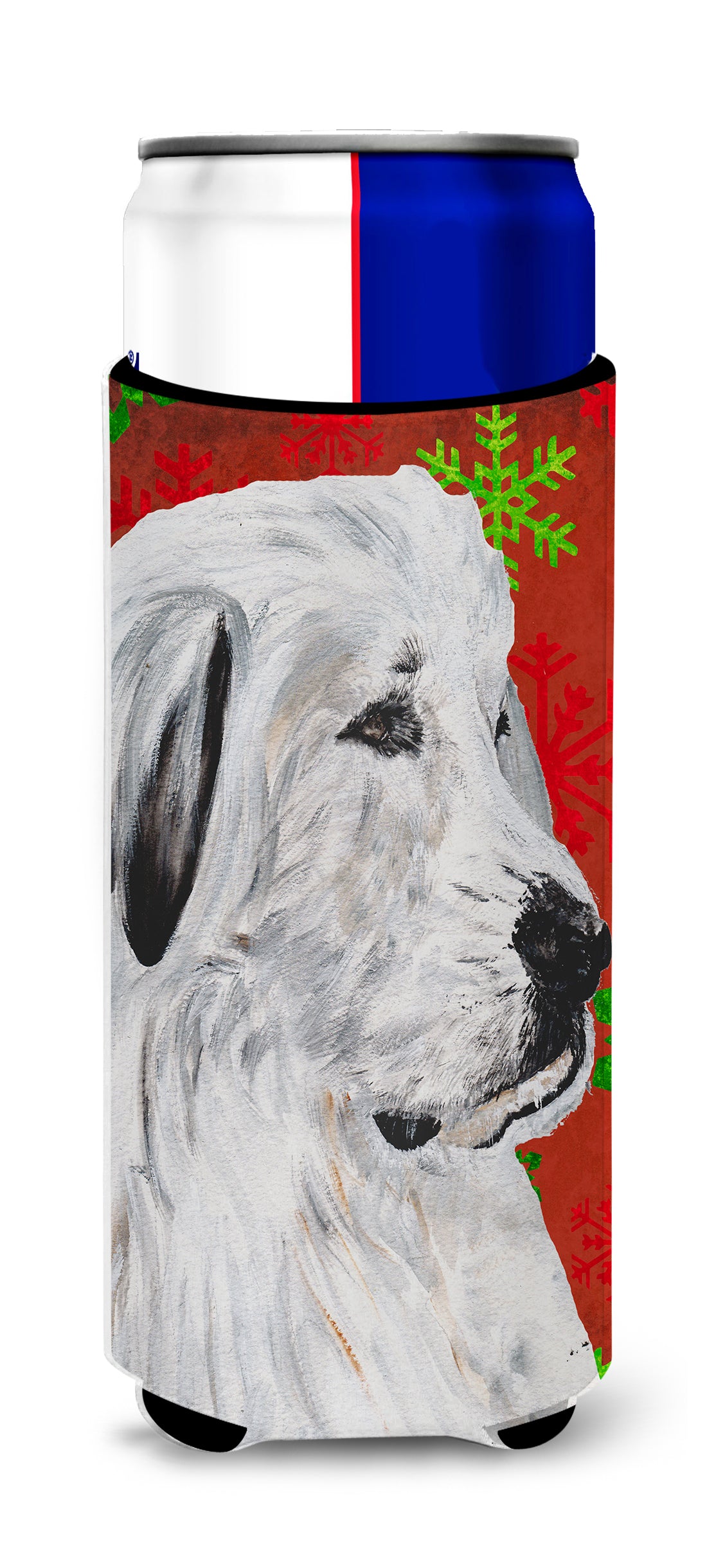 Great Pyrenees Red Snowflakes Holiday Ultra Beverage Insulators for slim cans SC9762MUK.