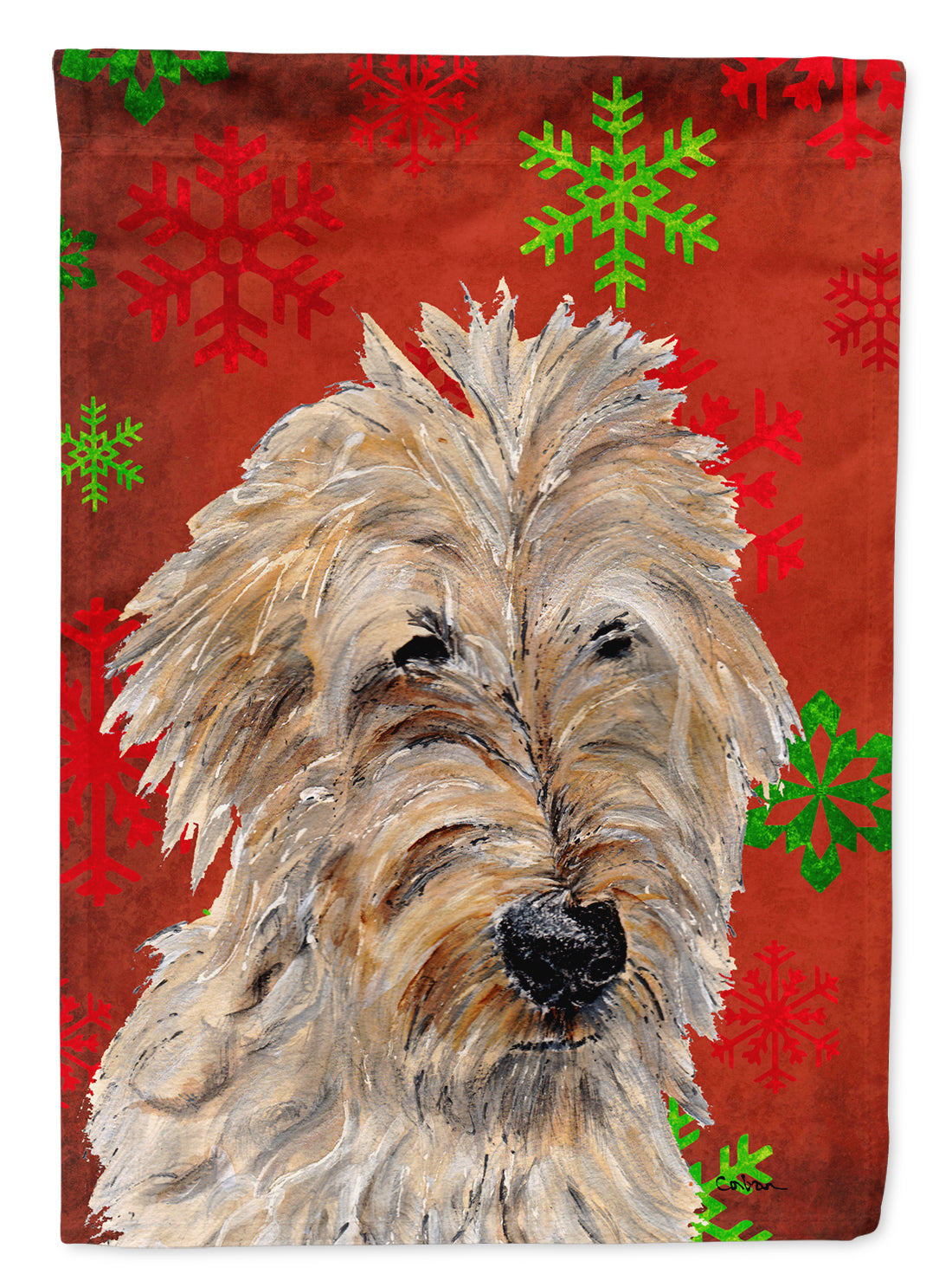Golden Doodle 2 Red Snowflakes Holiday Flag Canvas House Size SC9763CHF