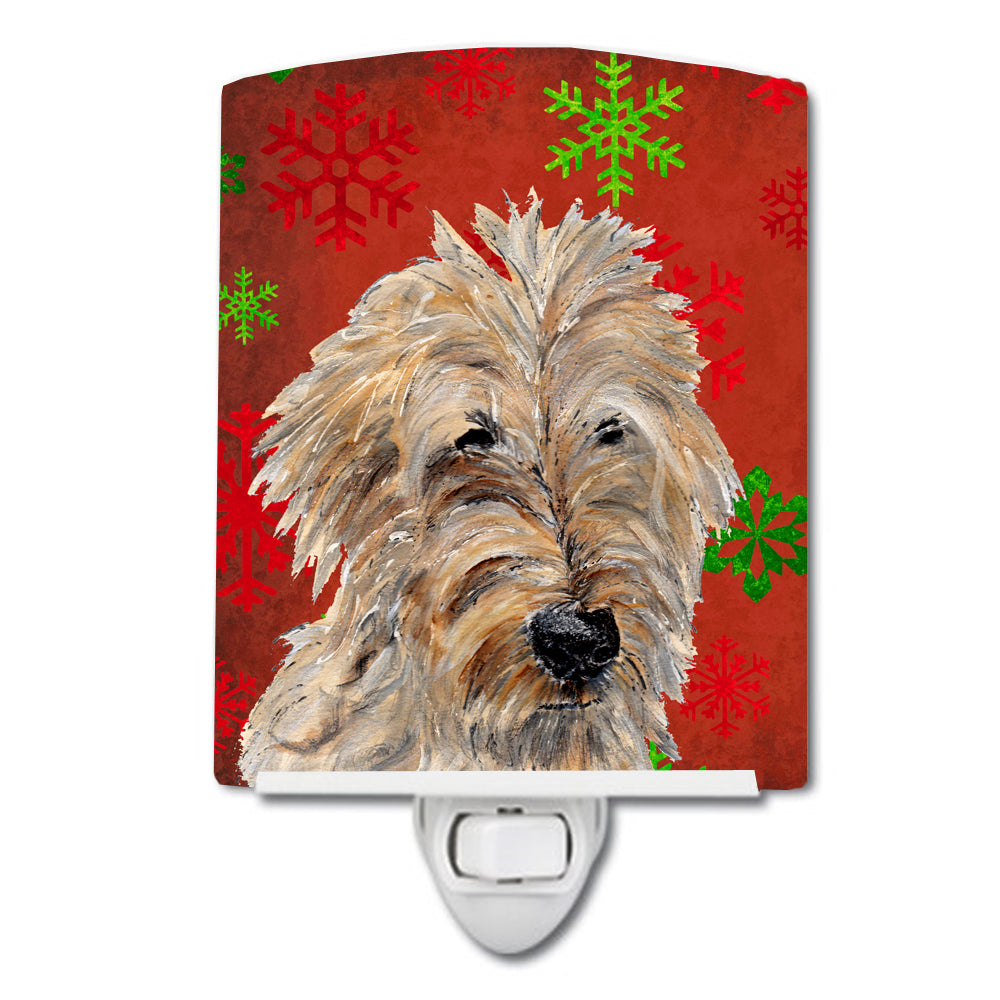 Golden Doodle 2 Red Snowflakes Holiday Ceramic Night Light SC9763CNL - the-store.com