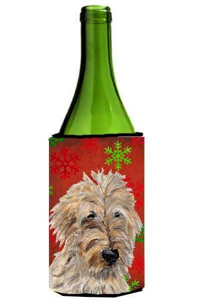 Golden Doodle 2 Red Snowflakes Holiday Wine Bottle Beverage Insulator Hugger SC9763LITERK by Caroline&#39;s Treasures