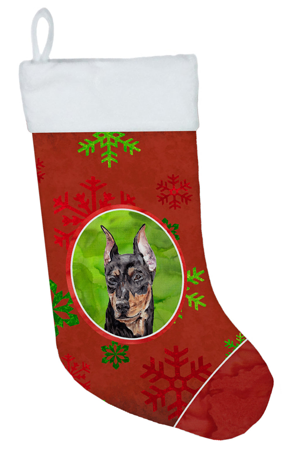 German Pinscher Red Snowflakes Holiday Christmas Stocking SC9764-CS  the-store.com.