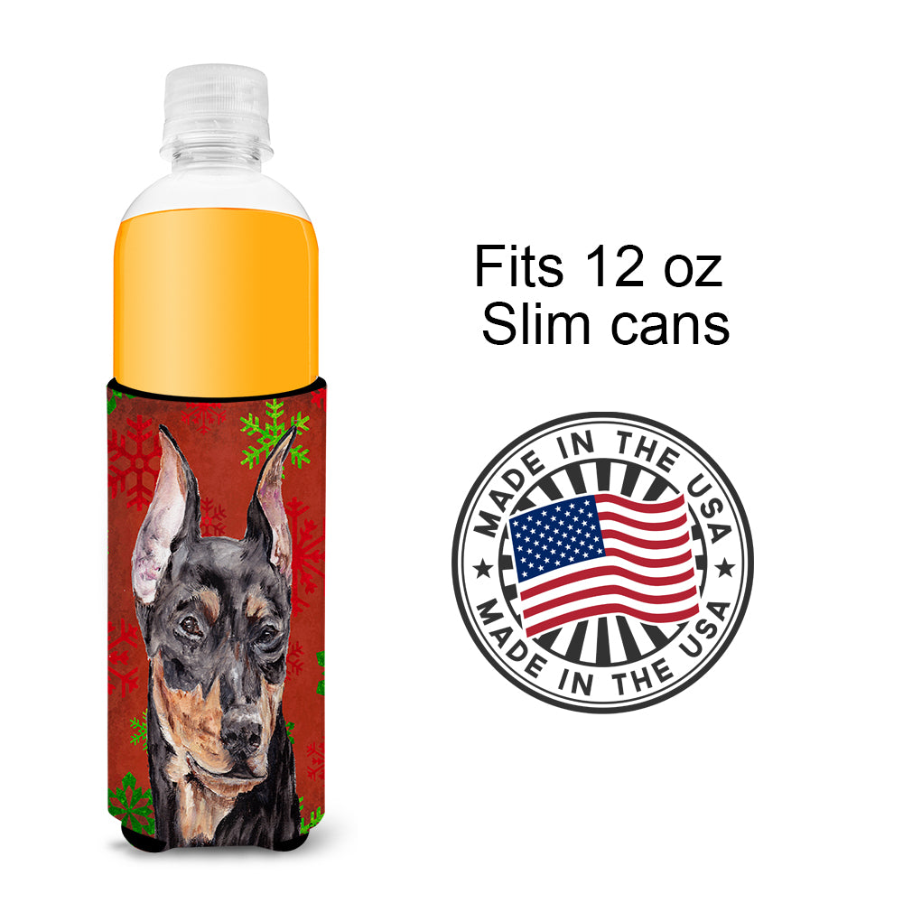 German Pinscher Red Snowflakes Holiday Ultra Beverage Insulators for slim cans SC9764MUK.