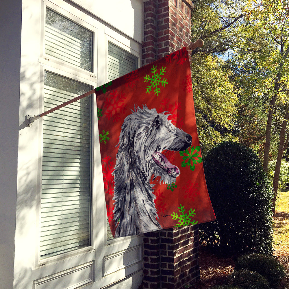 Scottish Deerhound Red Snowflakes Holiday Flag Canvas House Size SC9765CHF  the-store.com.