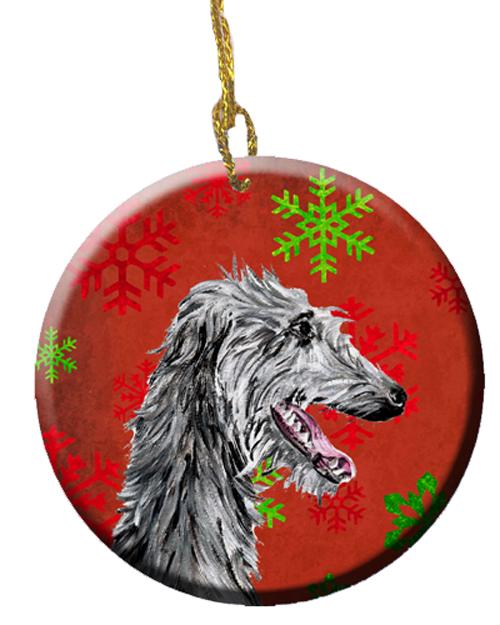 Scottish Deerhound Red Snowflakes Holiday Ceramic Ornament SC9765CO1 by Caroline&#39;s Treasures