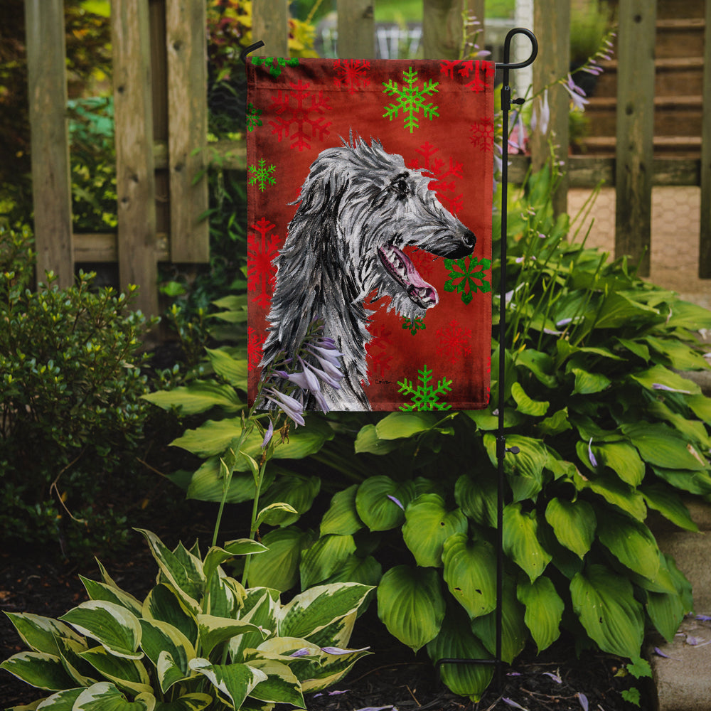 Scottish Deerhound Red Snowflakes Holiday Flag Garden Size SC9765GF  the-store.com.