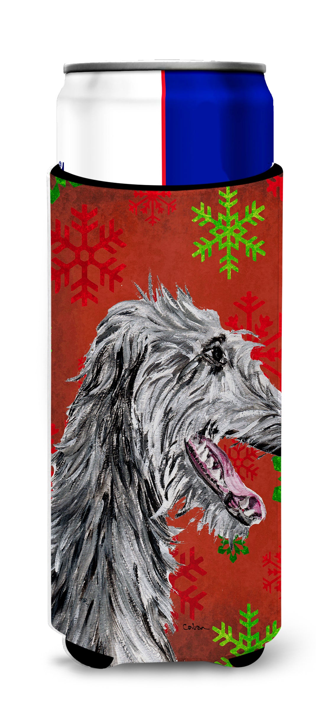 Scottish Deerhound Red Snowflakes Holiday Ultra Beverage Insulators for slim cans SC9765MUK