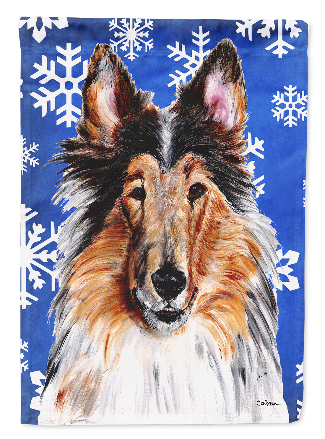 Collie Winter Snowflakes Flag Canvas House Size SC9766CHF