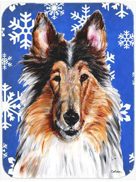 Collie Winter Snowflakes Glass Cutting Board Large Size SC9766LCB by Caroline&#39;s Treasures