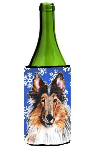 Collie Winter Snowflakes Wine Bottle Beverage Insulator Hugger SC9766LITERK by Caroline&#39;s Treasures