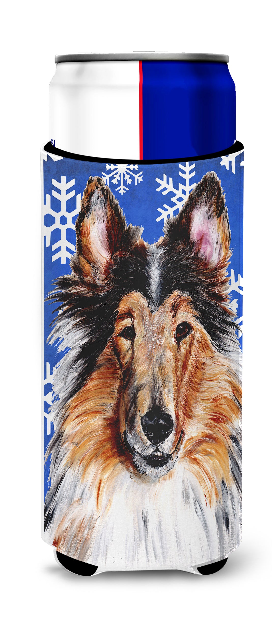 Collie Winter Snowflakes Ultra Beverage Insulators for slim cans SC9766MUK.