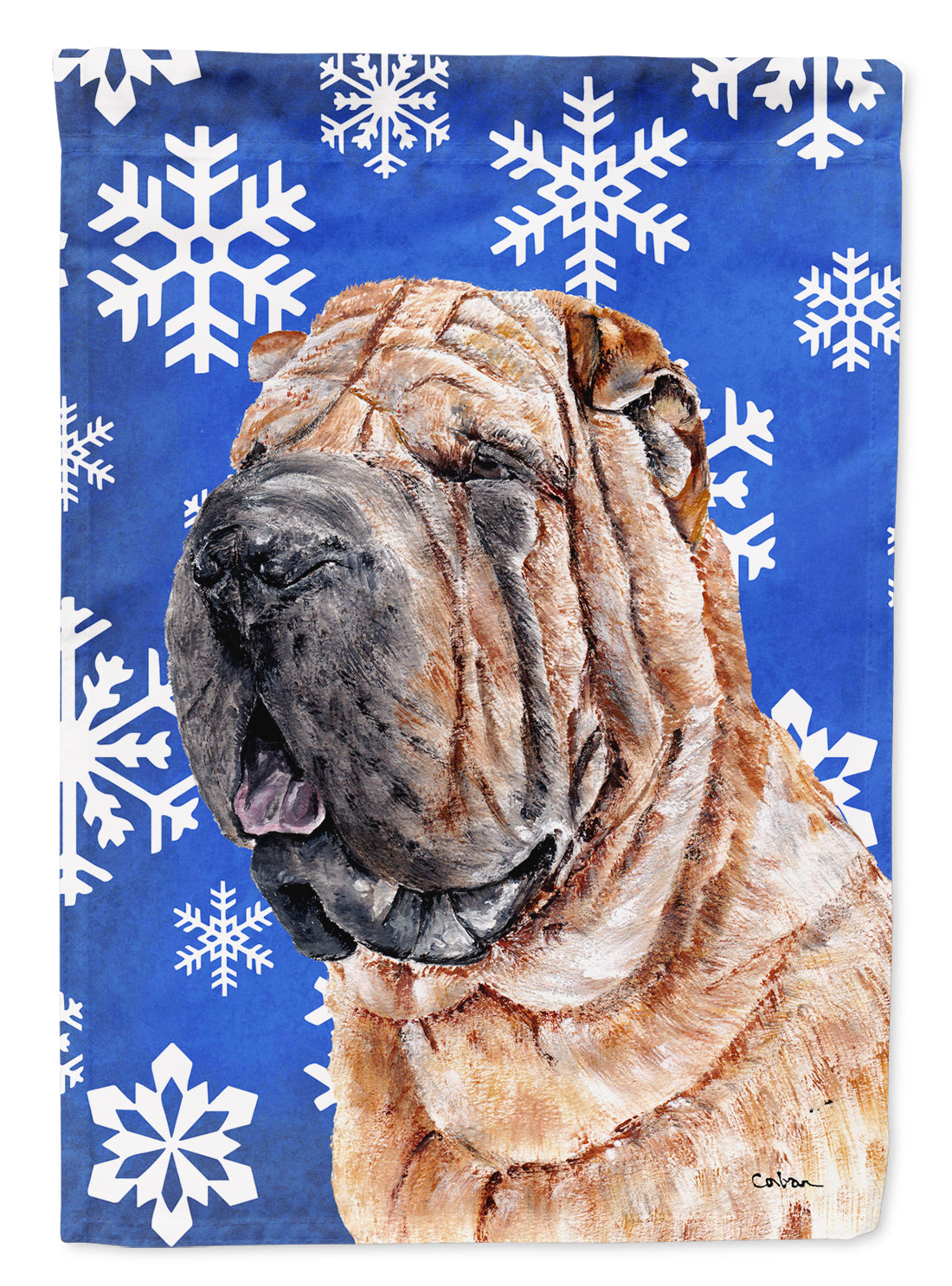Shar Pei Winter Snowflakes Flag Canvas House Size SC9767CHF  the-store.com.
