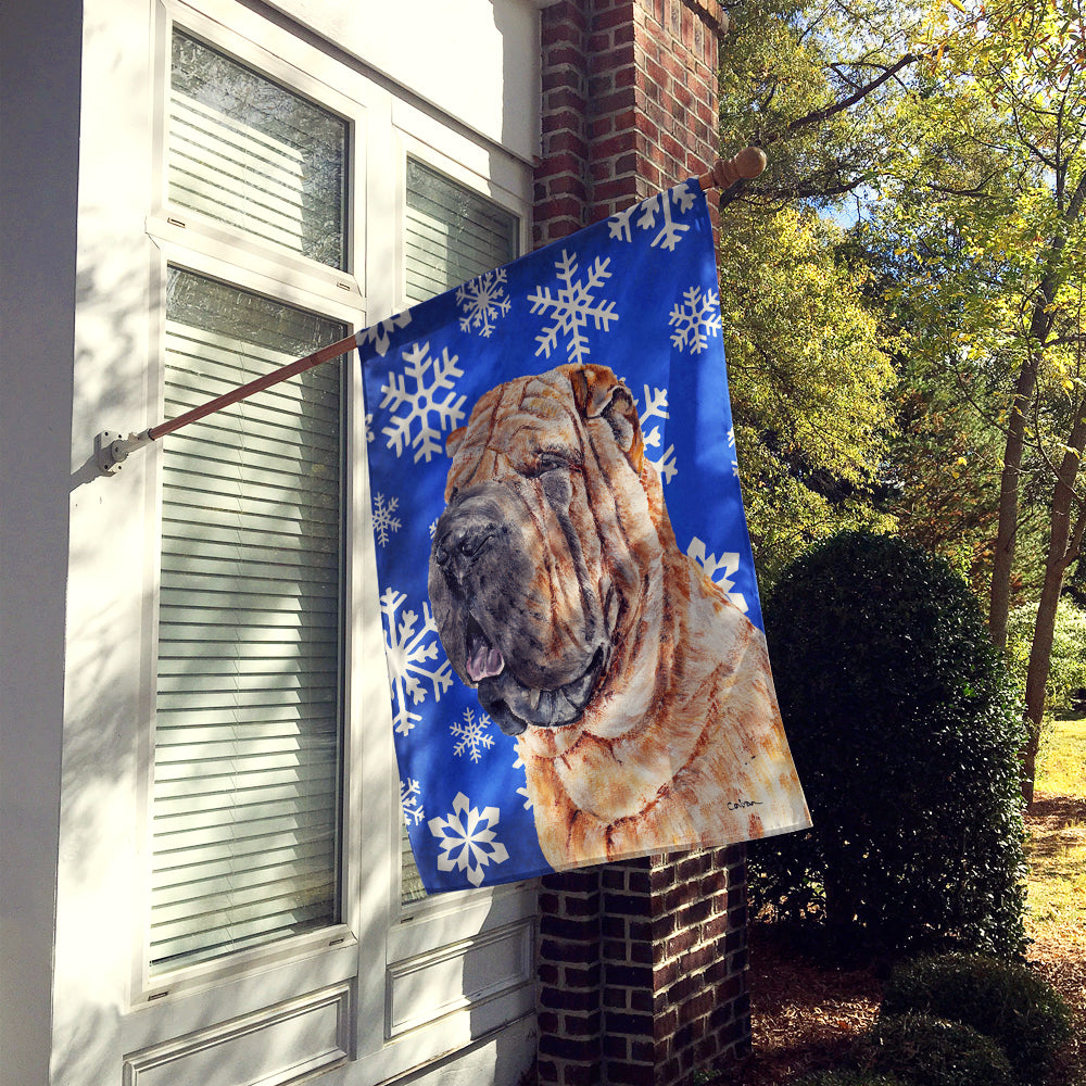 Shar Pei Winter Snowflakes Flag Canvas House Size SC9767CHF  the-store.com.