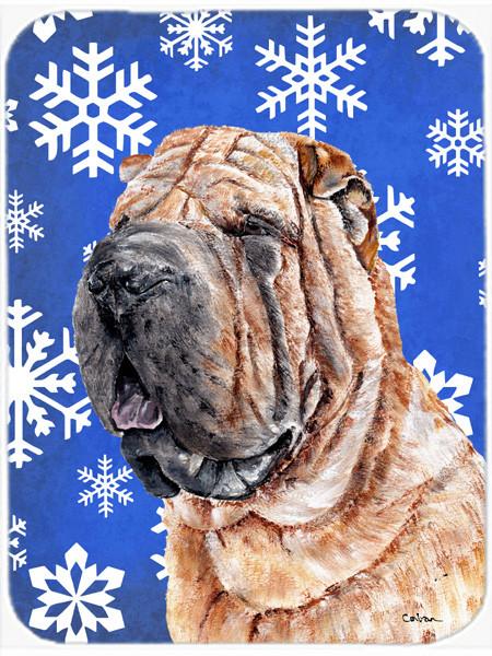 Shar Pei Winter Snowflakes Glass Cutting Board Large Size SC9767LCB by Caroline's Treasures