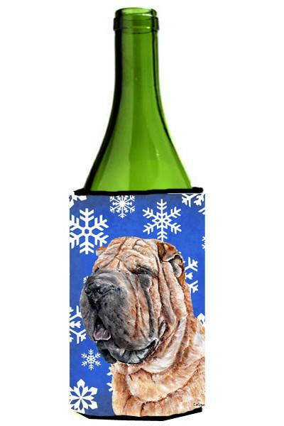 Shar Pei Winter Snowflakes Wine Bottle Beverage Insulator Hugger SC9767LITERK by Caroline&#39;s Treasures