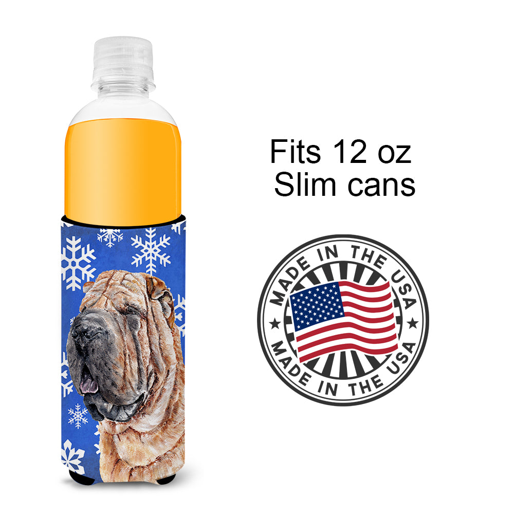 Shar Pei Winter Snowflakes Ultra Beverage Insulators for slim cans SC9767MUK.