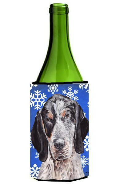 Blue Tick Coonhound Winter Snowflakes Wine Bottle Beverage Insulator Hugger SC9769LITERK by Caroline&#39;s Treasures
