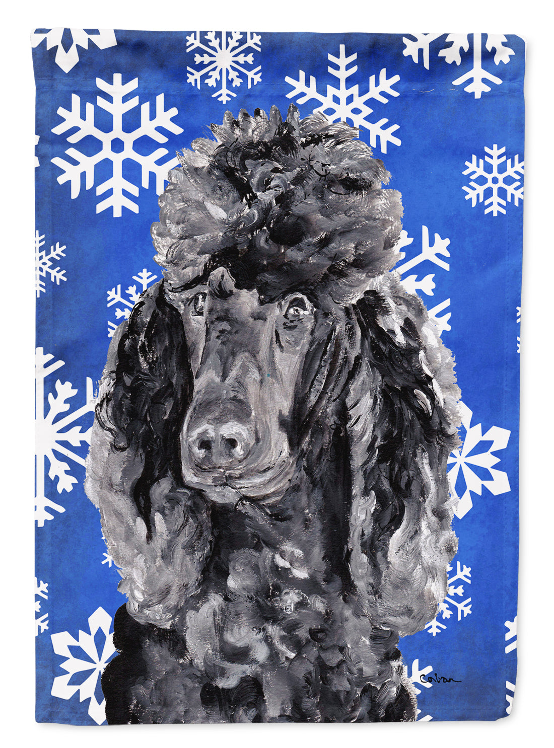 Caroline's Treasures Black Standard Poodle Winter Snowflakes Flag Canvas House Size SC9770CHF