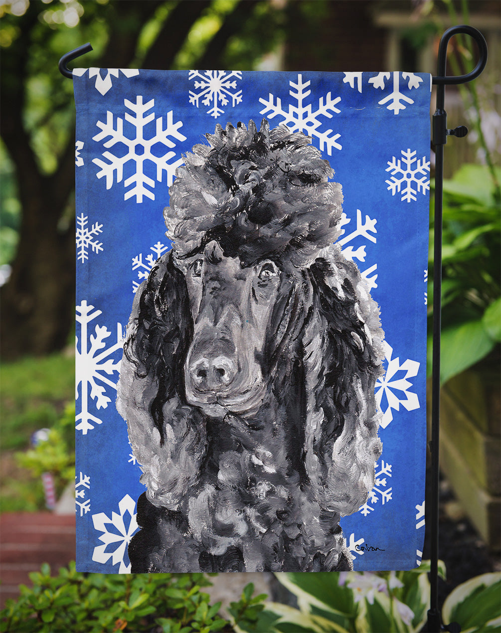 Black Standard Poodle Winter Snowflakes Flag Garden Size SC9770GF