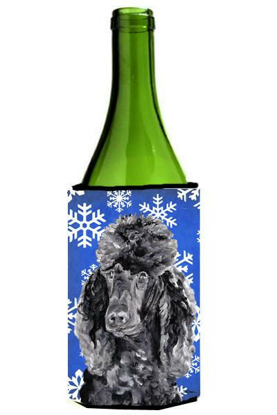 Black Standard Poodle Winter Snowflakes Wine Bottle Beverage Insulator Hugger SC9770LITERK by Caroline&#39;s Treasures