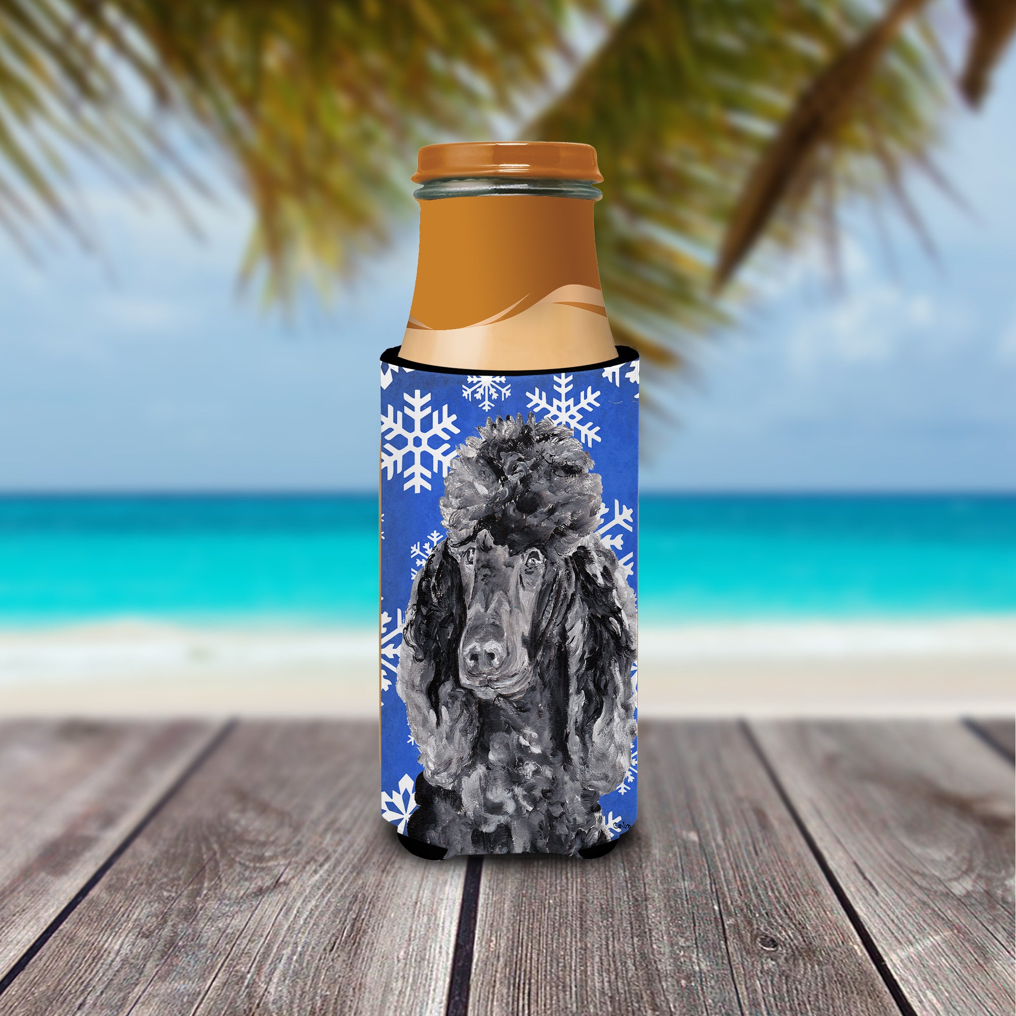 Black Standard Poodle Winter Snowflakes Ultra Beverage Insulators for slim cans SC9770MUK