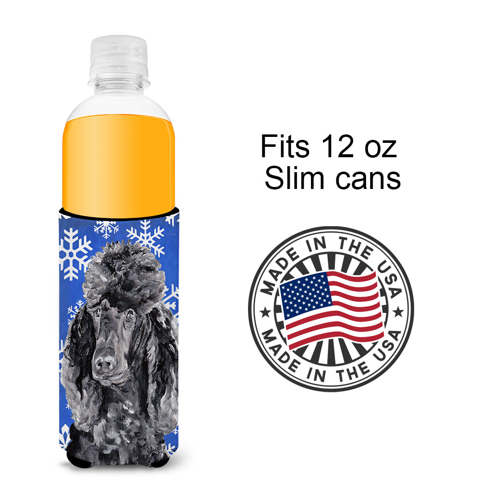 Black Standard Poodle Winter Snowflakes Ultra Beverage Insulators for slim cans SC9770MUK.