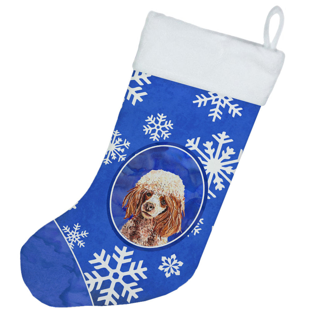 Red Miniature Poodle Winter Snowflakes Christmas Stocking SC9771-CS  the-store.com.
