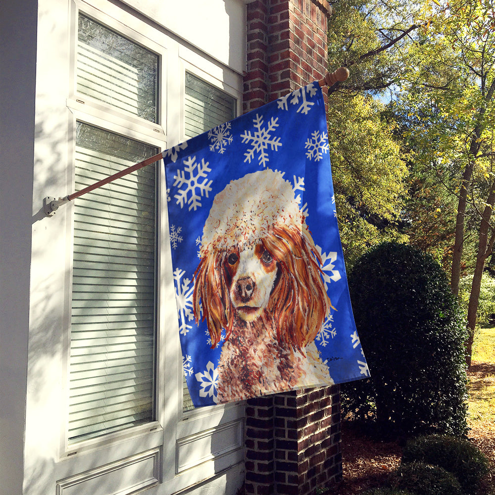 Caroline's Treasures Red Miniature Poodle Winter Snowflakes Flag Canvas House Size SC9771CHF