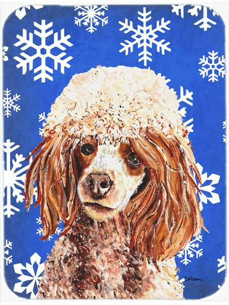Red Miniature Poodle Winter Snowflakes Glass Cutting Board Large Size SC9771LCB by Caroline's Treasures