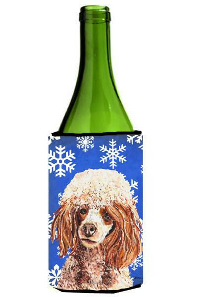 Red Miniature Poodle Winter Snowflakes Wine Bottle Beverage Insulator Hugger SC9771LITERK by Caroline&#39;s Treasures