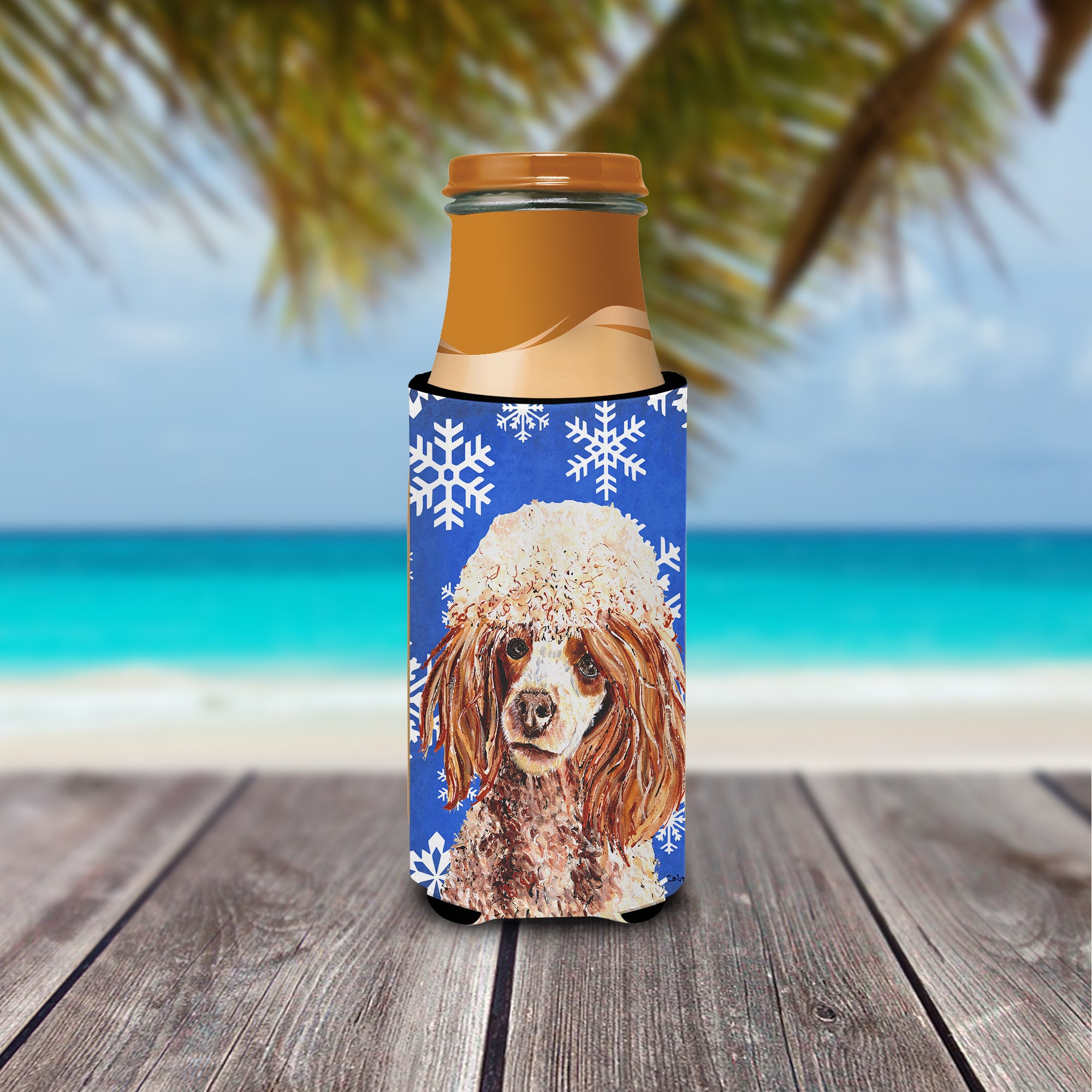 Red Miniature Poodle Winter Snowflakes Ultra Beverage Insulators for slim cans SC9771MUK