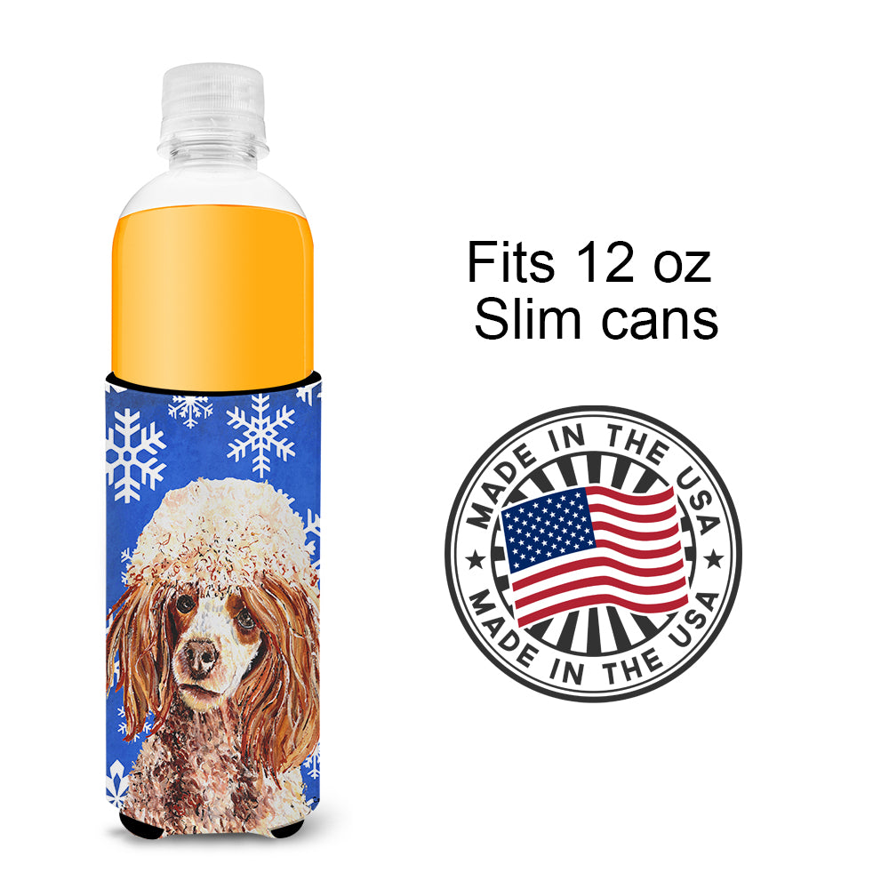 Red Miniature Poodle Winter Snowflakes Ultra Beverage Insulators for slim cans SC9771MUK