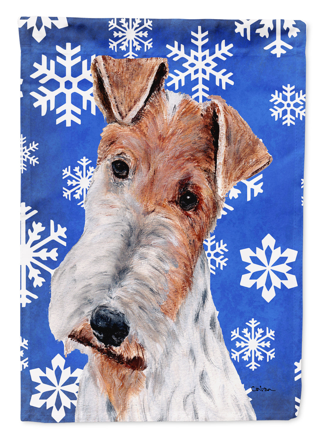 Wire Fox Terrier Winter Snowflakes Flag Canvas House Size SC9772CHF